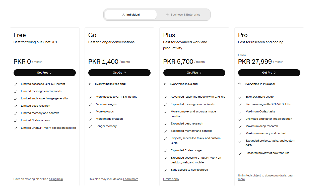 ChatGPT Pricing Plans and Details 