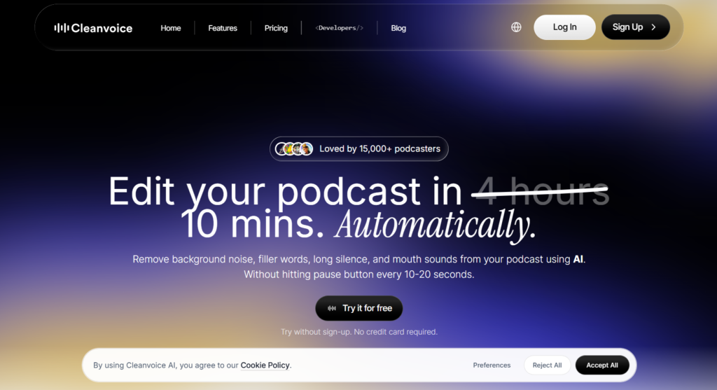 Cleanvoice AI audio editor for removing filler words and unwanted sounds