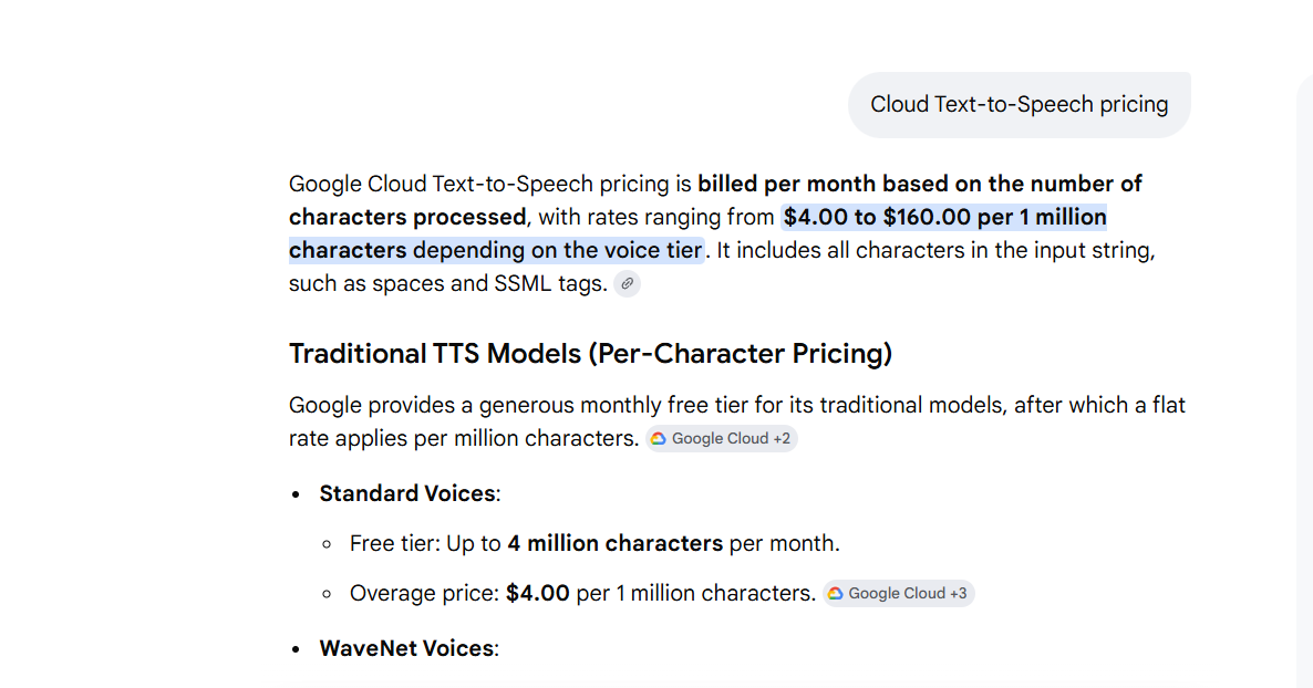Google Cloud TTS Pricing Plans and Details 
