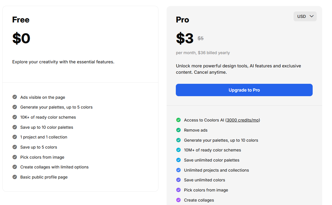 Coolors Pricing Plans and Details 