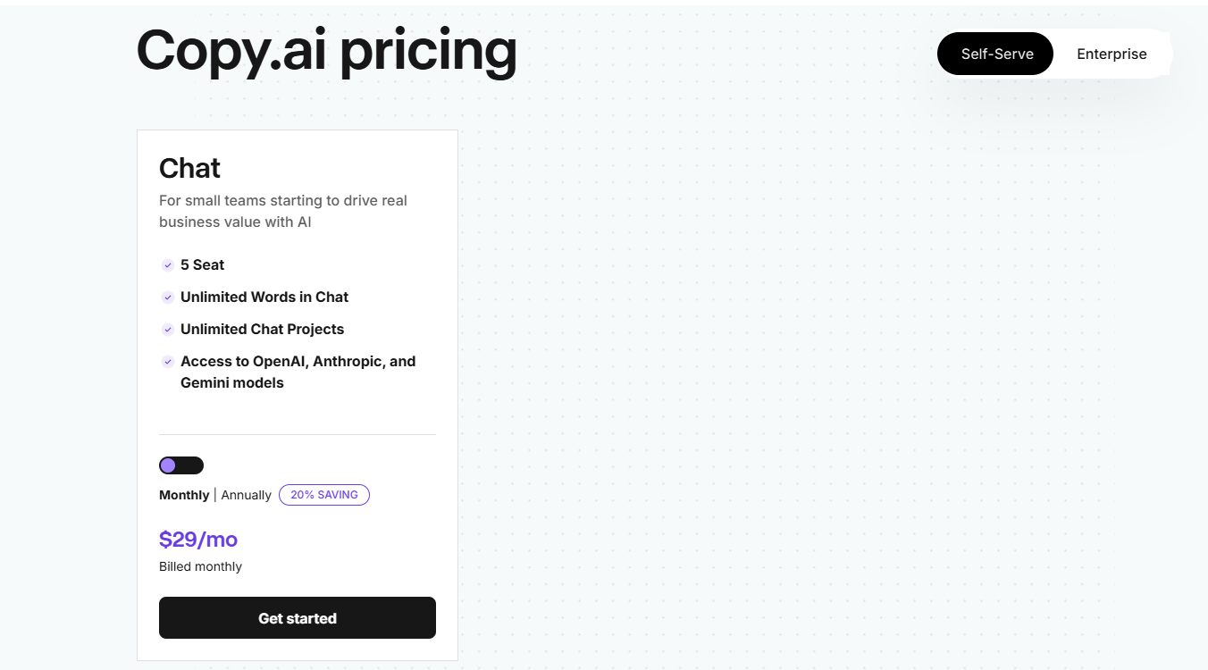 Copy AI Pricing Plans and Details 