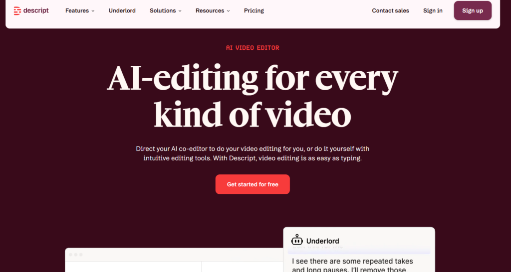 Descript AI audio editing software for transcript based podcast editing