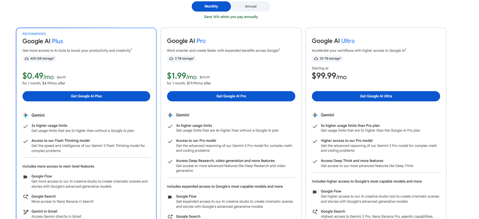 Google Gemini Pricing Plans and Details 