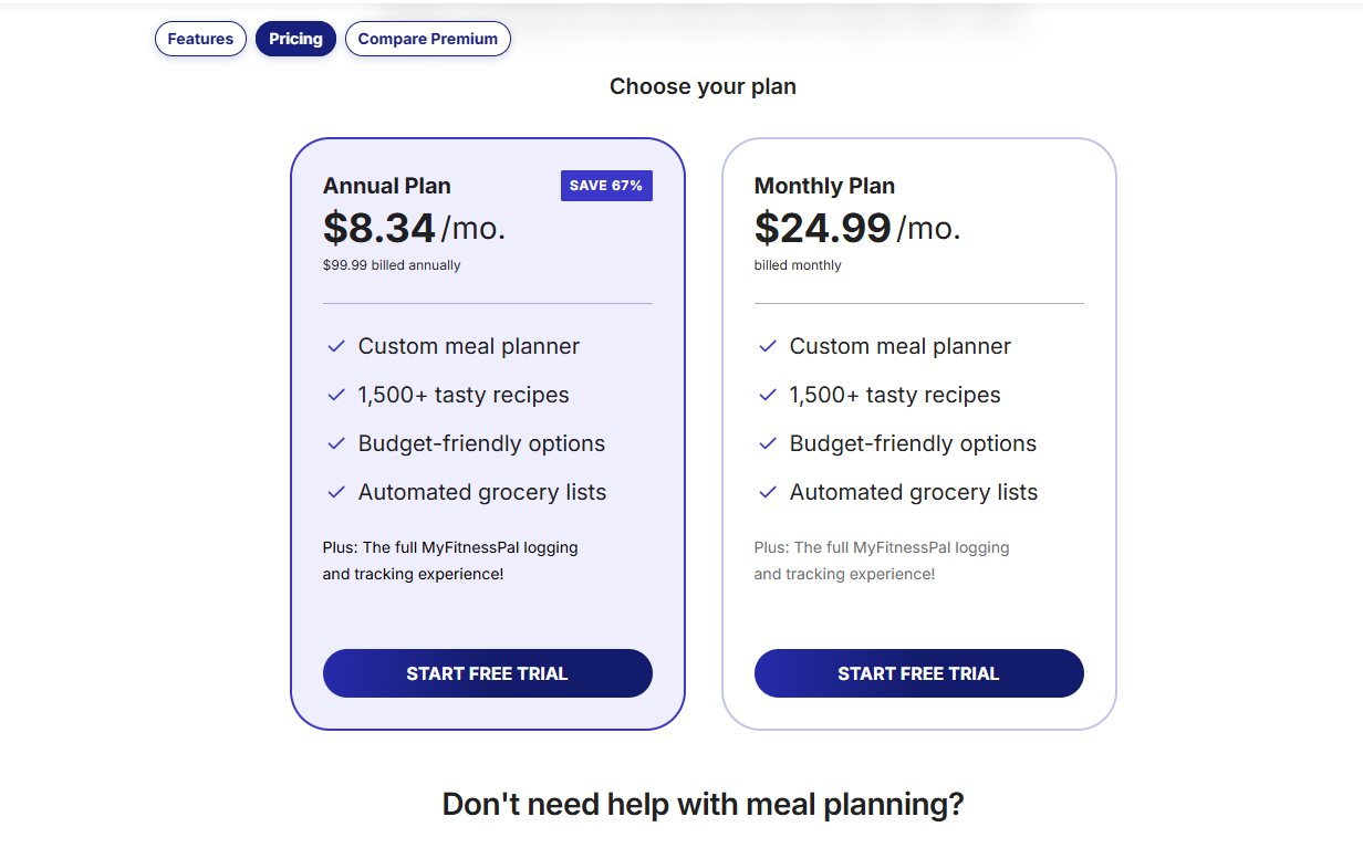 MyFitnessPal Pricing Plans and Details 