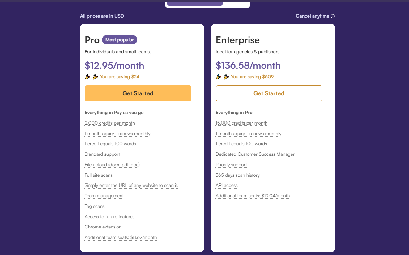 Originality AI Pricing Plans and Details 