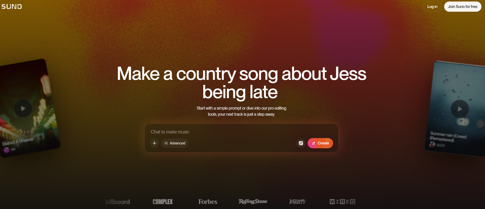 SUNO AI - Suno is a generative AI music platform that converts a short text prompt into a finished song, compl