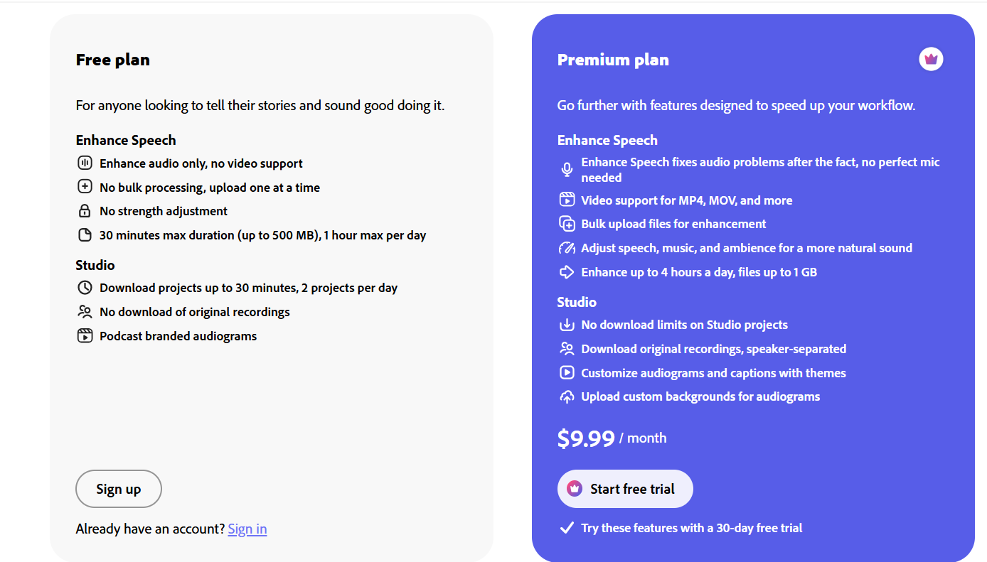 Adobe Podcast Pricing Plans and Details