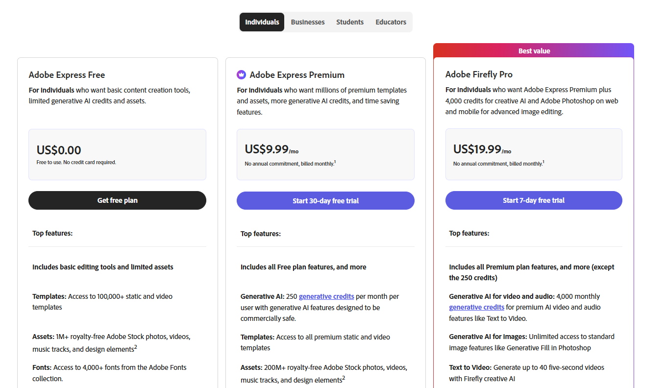 Adobe Express Pricing Plans and Details