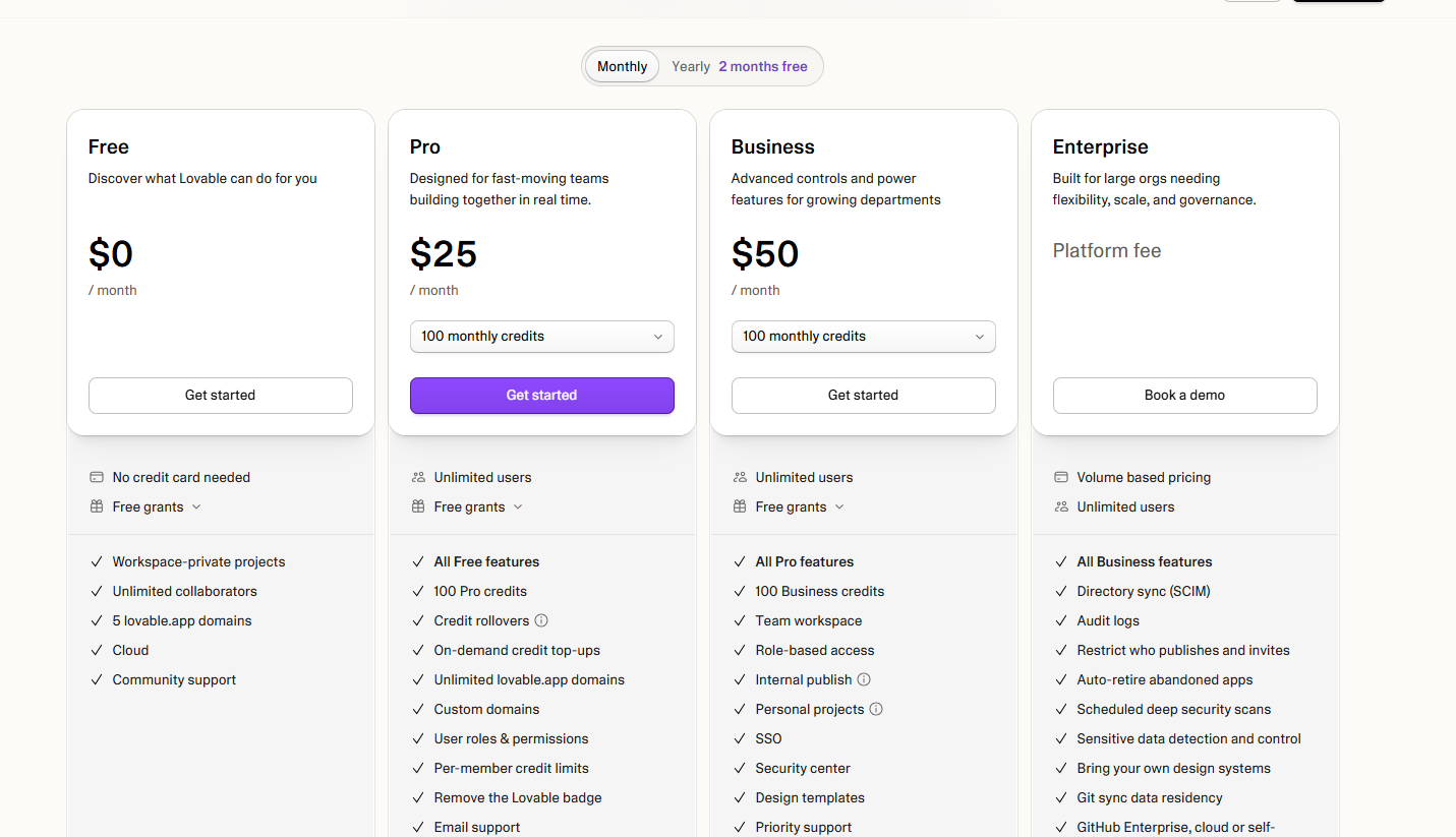 Lovable Pricing Plans and Details