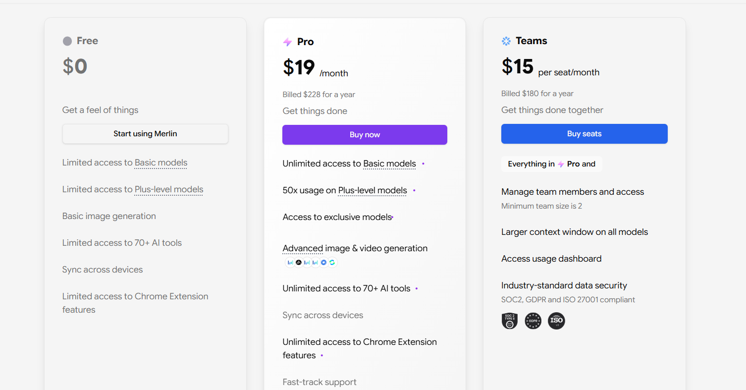 Merlin AI Pricing Plans and Details