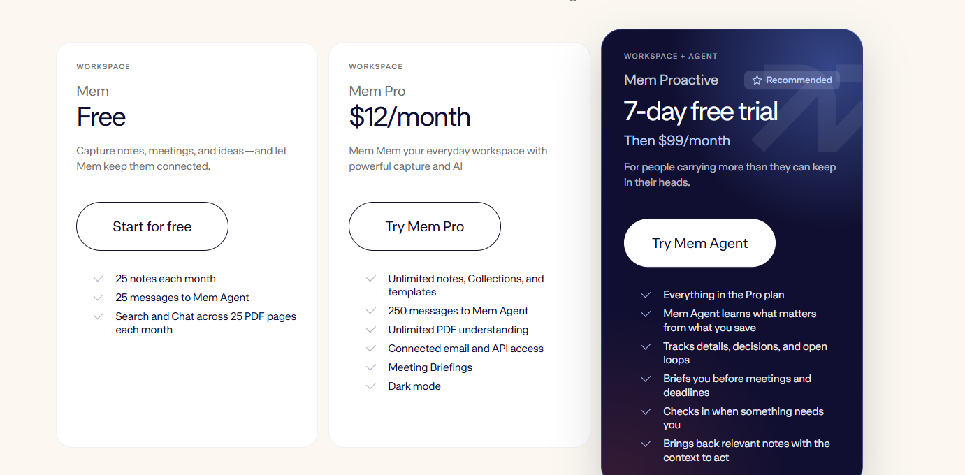 Mem AI Pricing Plans and Details