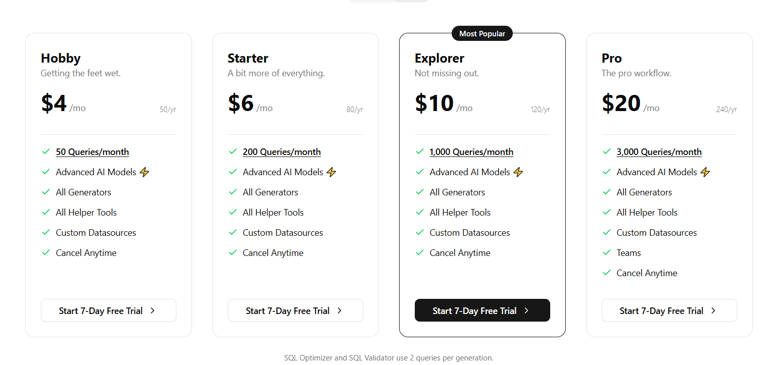 SQLAI Pricing Plans and Details