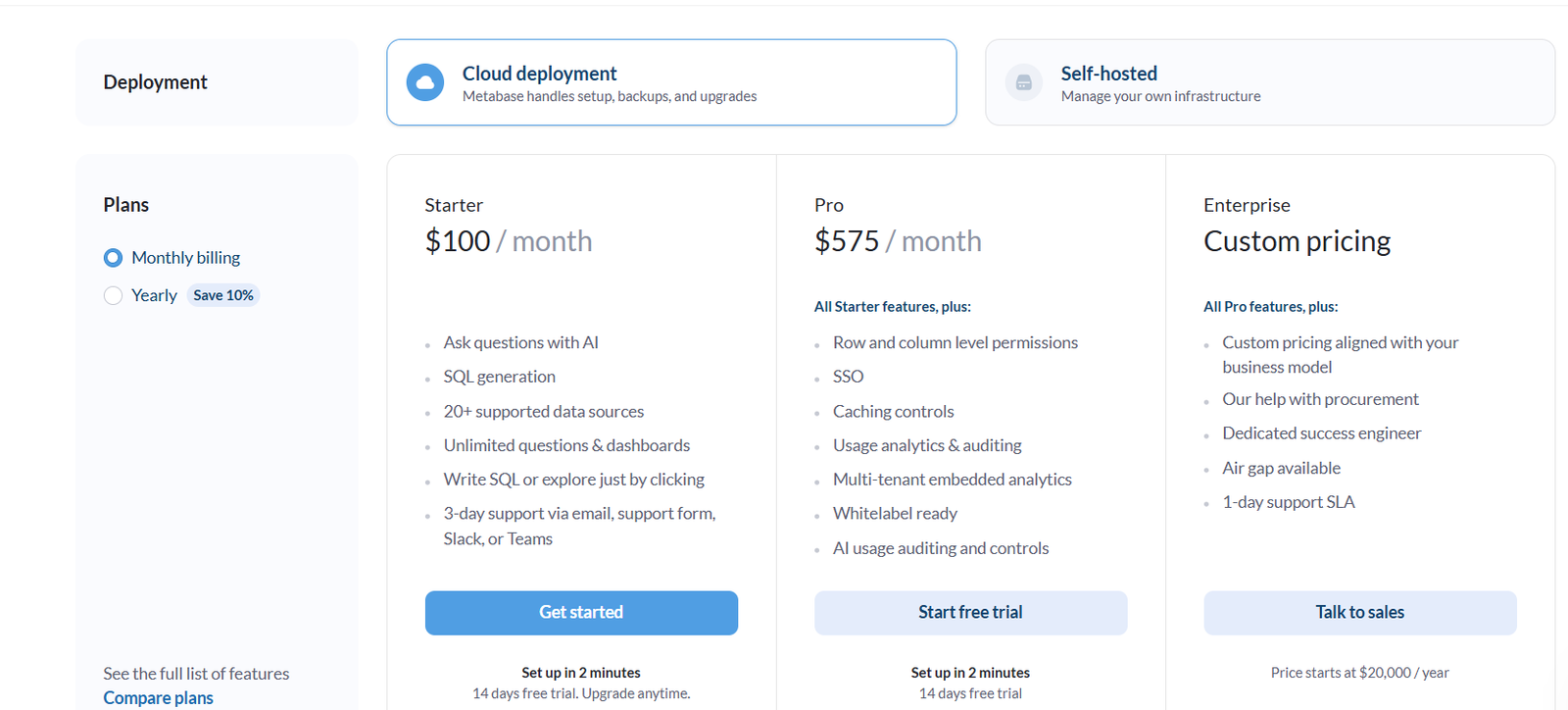 Metabase AI Pricing Plans and Details