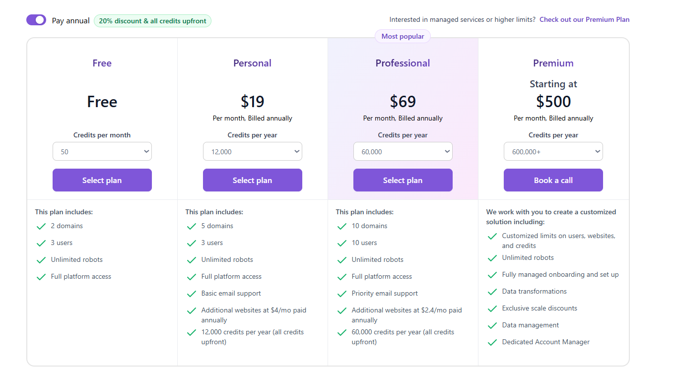 Browse AI Pricing Plans and Details