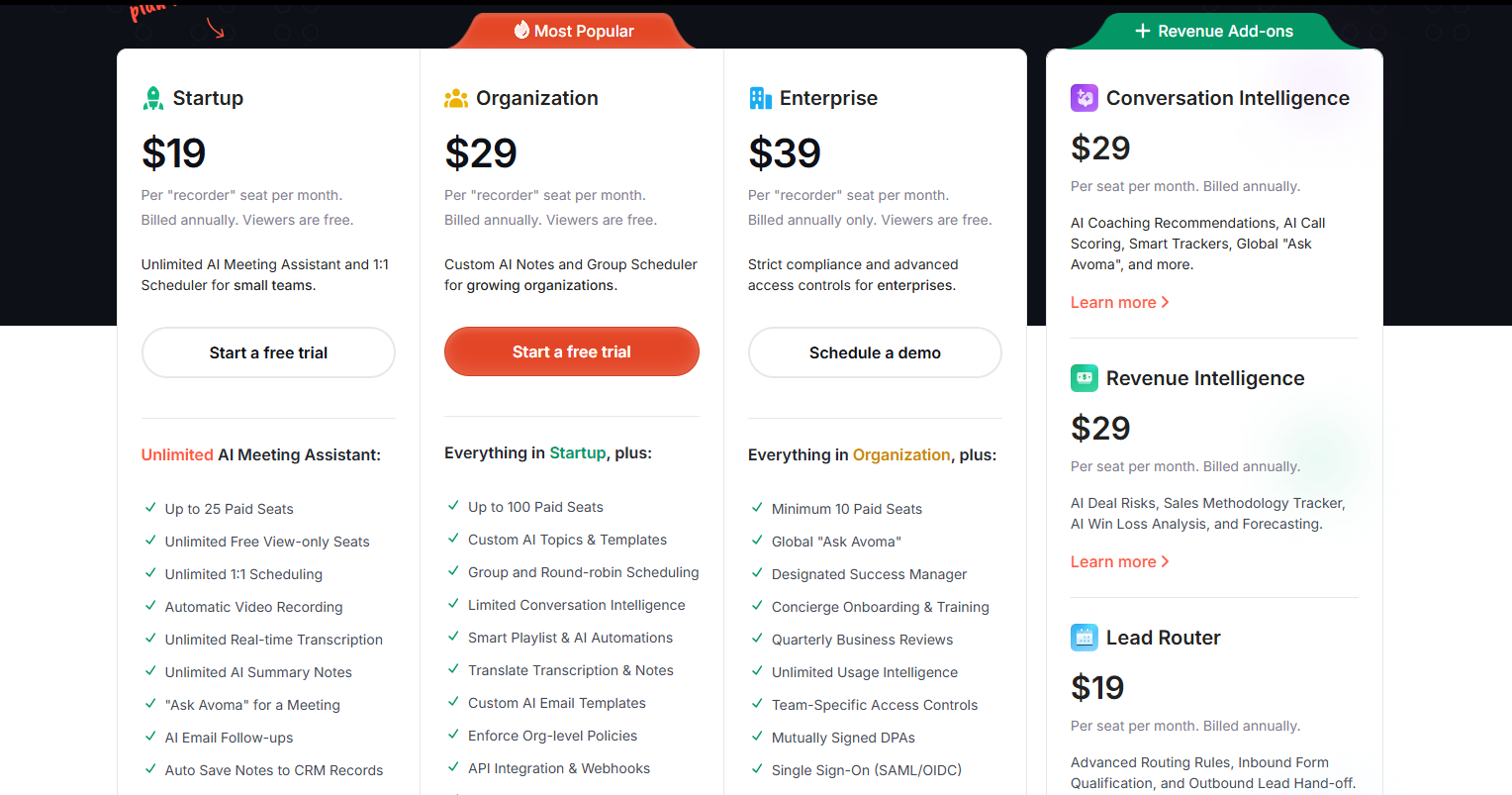 Avoma Pricing Plans and Details