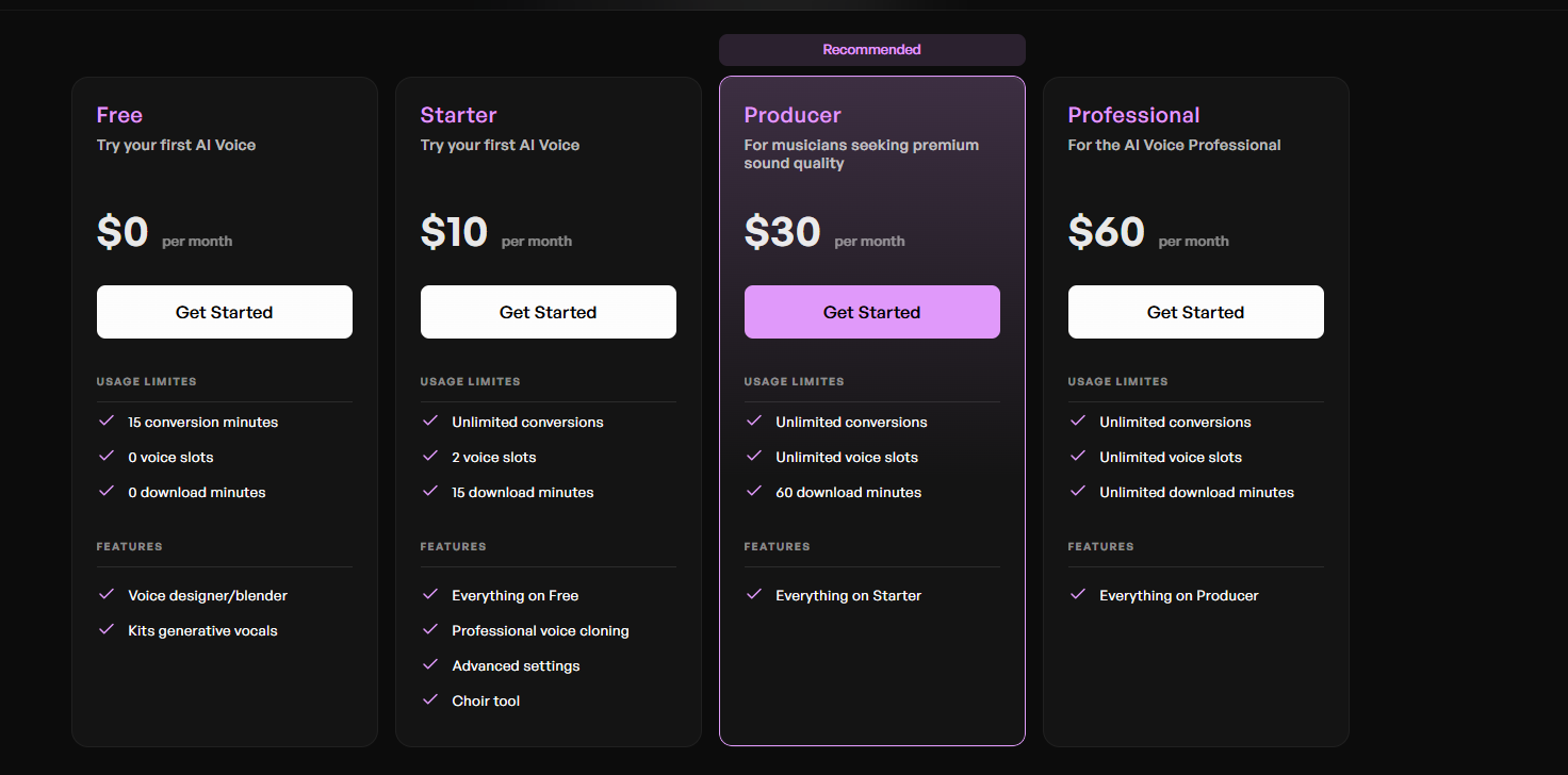 Kits AI Pricing Plans and Details