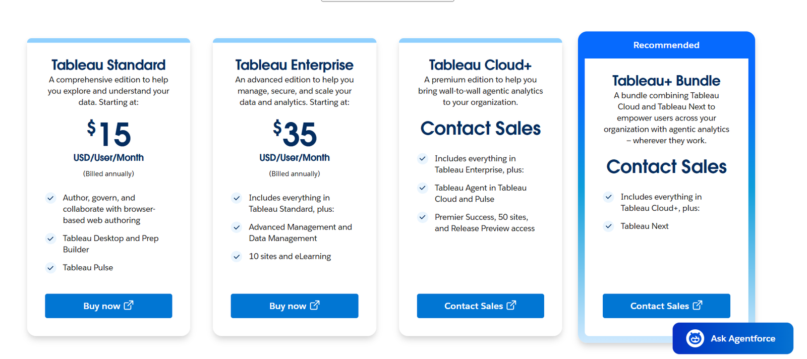 Tableau AI Pricing Plans and Details