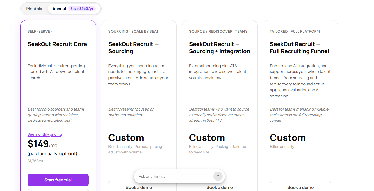 SeekOut Pricing Plans and Details