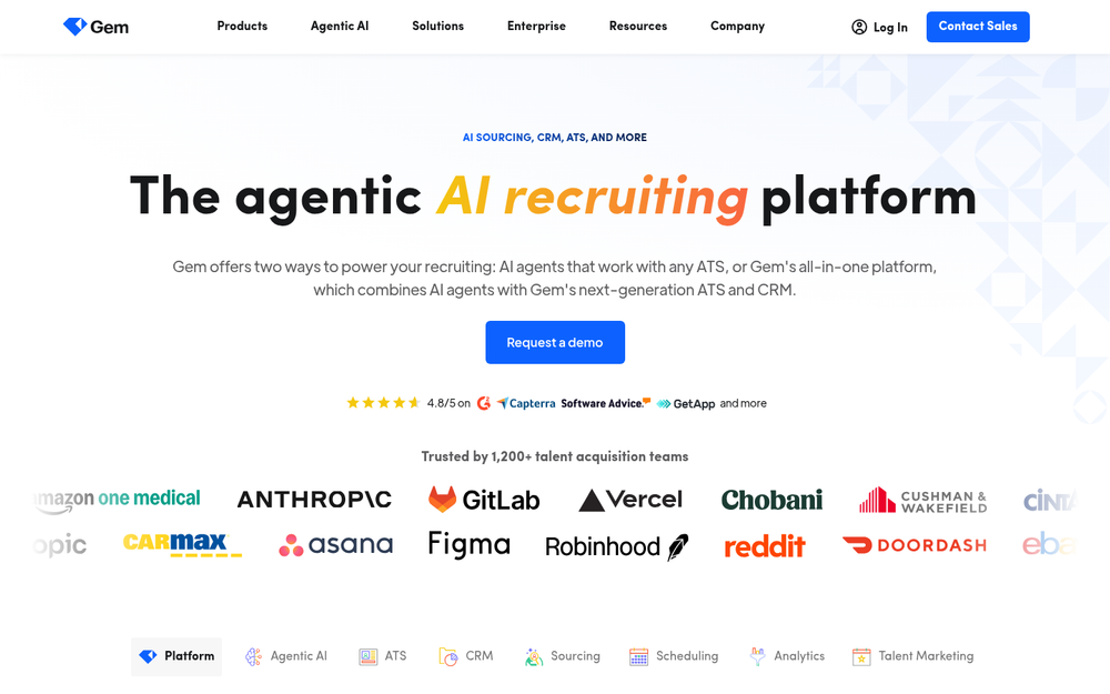 Gem talent acquisition workspace displaying candidate pipelines and automated outreach sequences