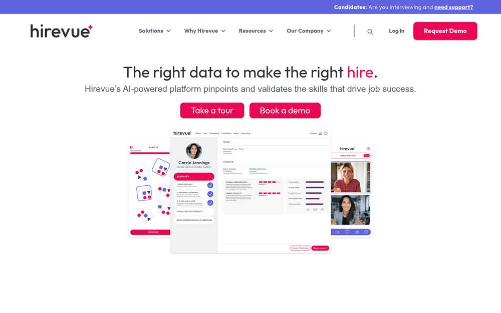 HireVue video interviewing platform with live technical coding test environment