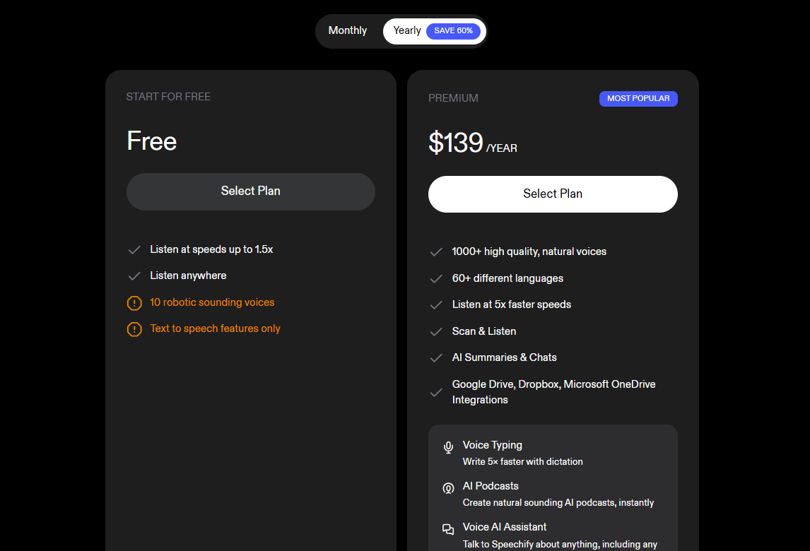 Speechify Pricing Plans and Details