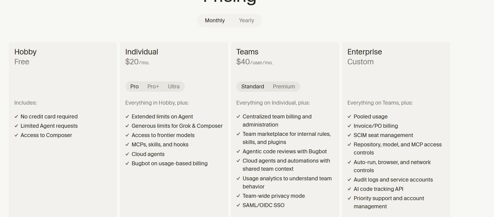 Cursor Pricing Plans and Details