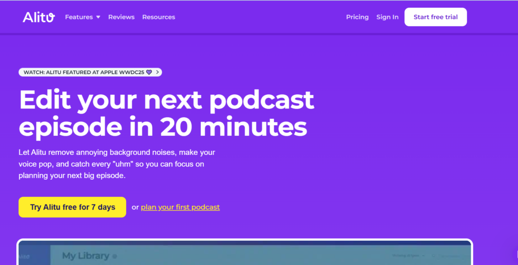 Alitu AI podcast editor for recording audio cleanup and publishing