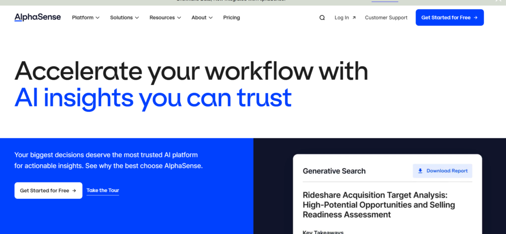 AlphaSense dashboard displaying SEC filing search results and earnings call transcripts