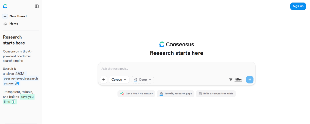 Consensus AI showing the Consensus Meter with percentage of studies agreeing on a research question