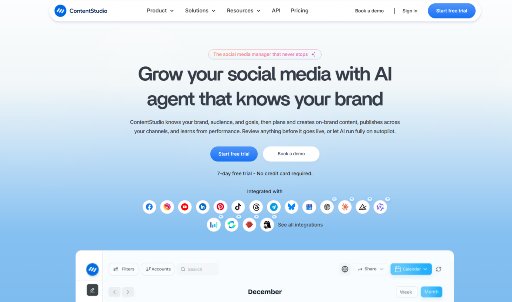 ContentStudio AI social media management dashboard for content creation, scheduling and marketing automation