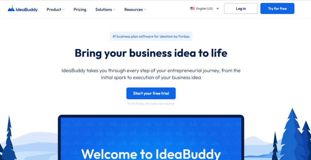 IdeaBuddy AI business planning dashboard showing the step-by-step guide with business plan sections and financial projections