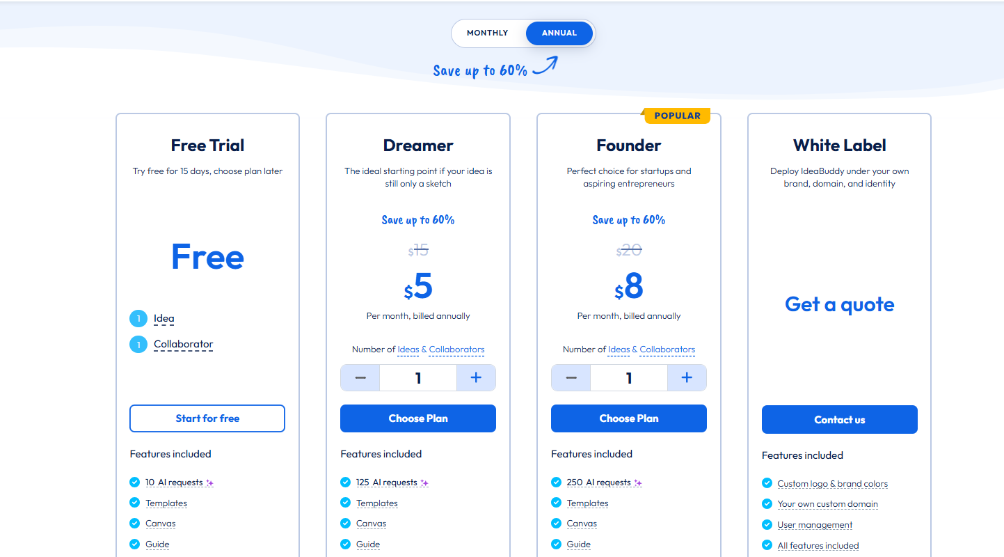 IdeaBuddy Pricing Plans and Details