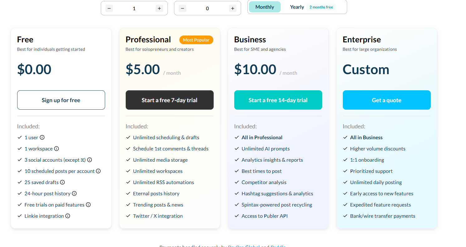 Publer Pricing Plans and Details