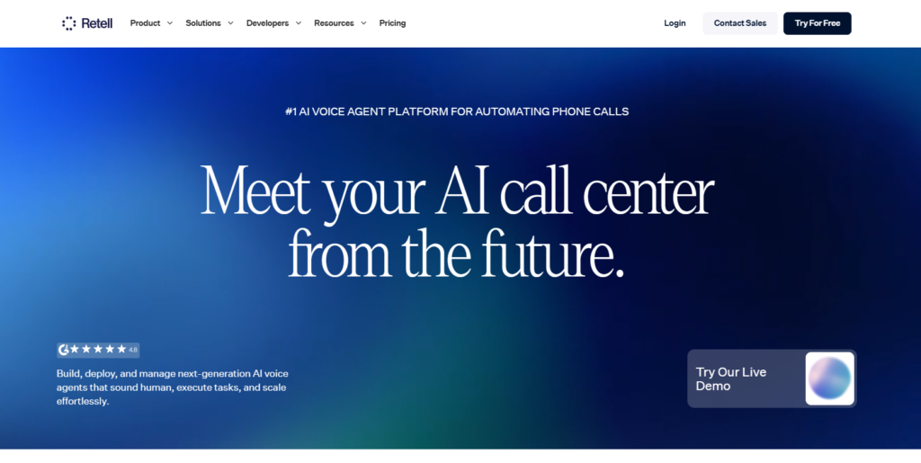 Retell AI voice agent platform for automated phone calls and customer support