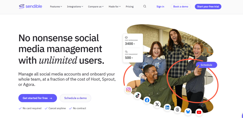 Sendible social media management platform for agencies with client reporting and publishing workflows