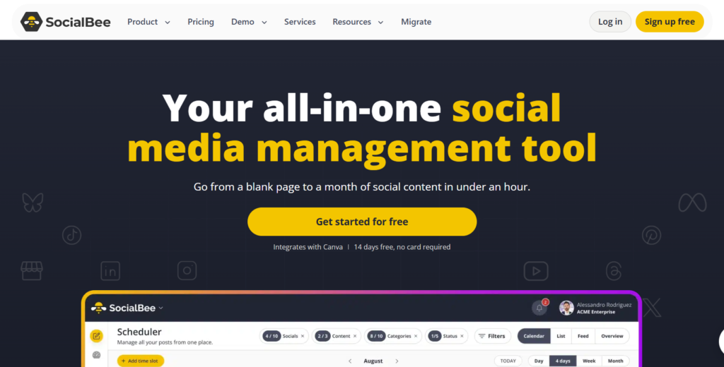 SocialBee AI social media management tool for content creation, scheduling and evergreen post recycling