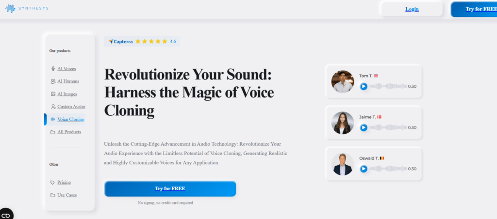 Synthesys AI voice cloning tool for voiceovers, videos and multilingual content
