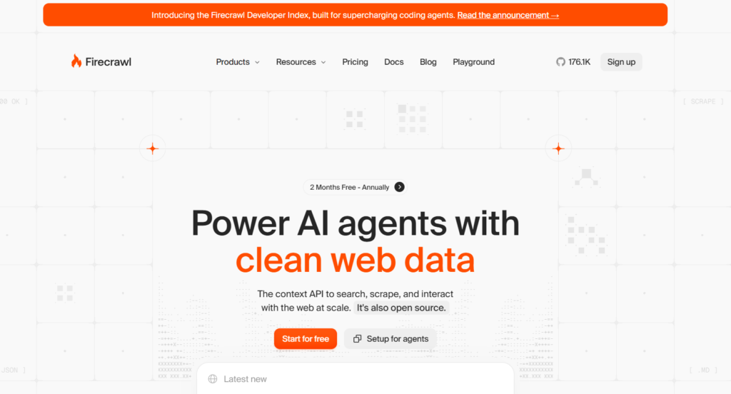 Firecrawl LLM extraction API converting a dynamic website layout into clean Markdown format.