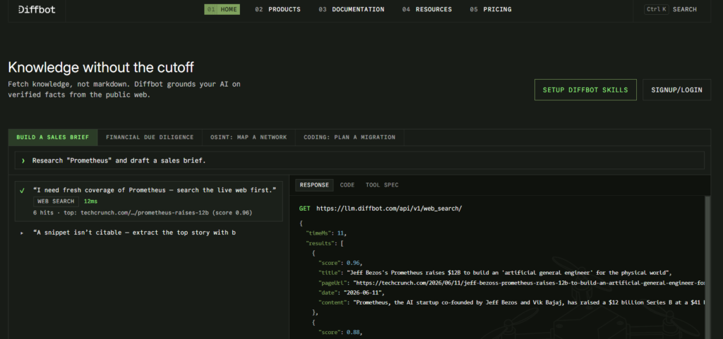 Diffbot Knowledge Graph API using machine learning to parse visual web pages without CSS selectors.