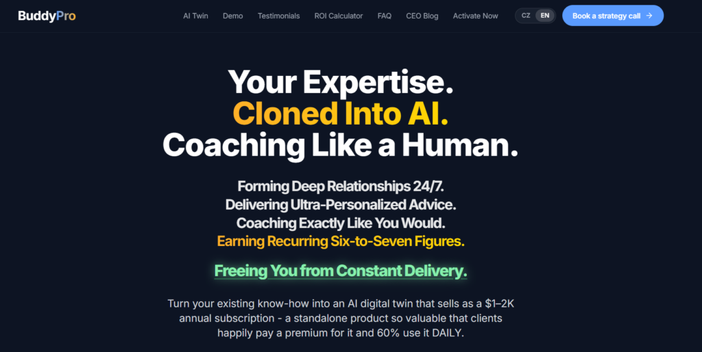 BuddyPro premium digital twin builder interface for expert coaches