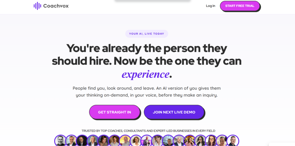 Coachvox AI lead generation chat widget embedded on a consultant website