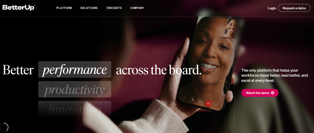 BetterUp enterprise coaching platform dashboard showing leadership development metrics