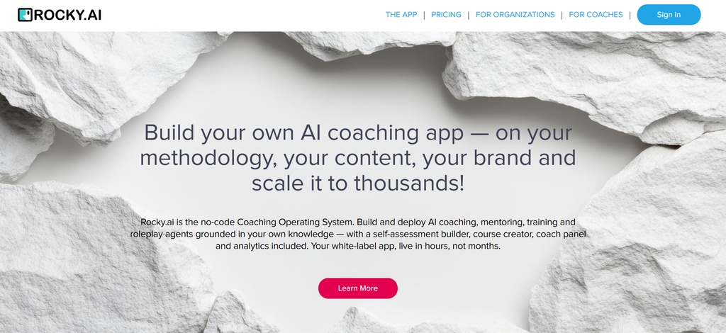 ROCKY.AI mobile app displaying a daily personal reflection and mindset journal