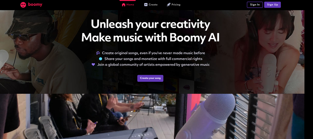 Boomy AI music generator for beginners creating and distributing songs