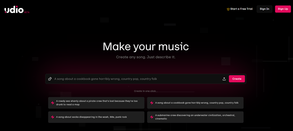 Udio AI music generator for song creation, editing and AI music production
