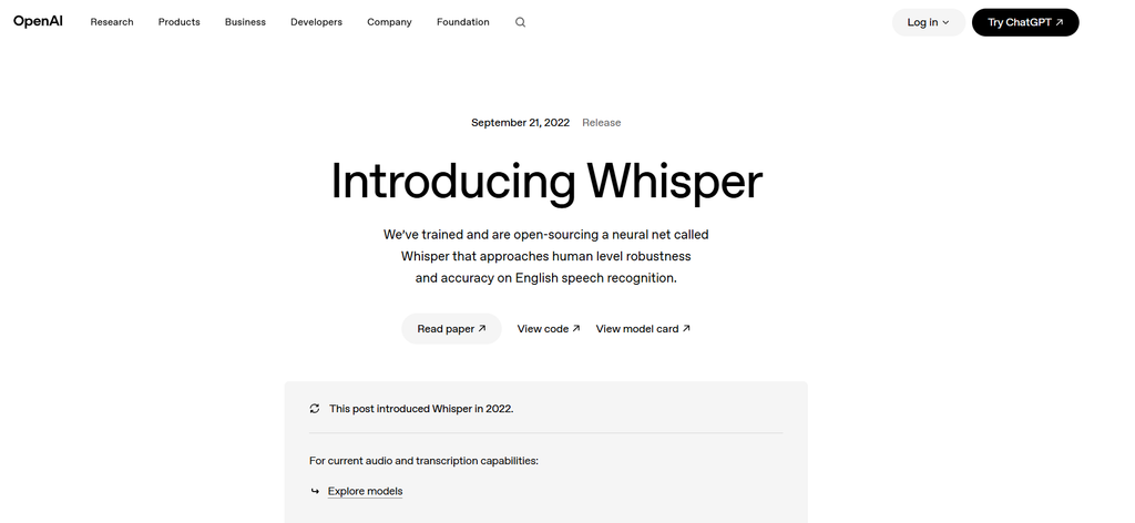 OpenAI Whisper speech recognition model for multilingual audio transcription