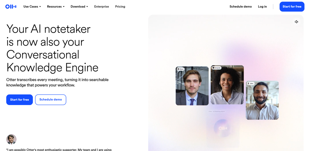 Otter AI meeting assistant for live transcription, speaker identification and notes