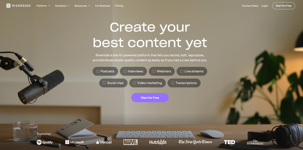 Riverside AI podcast recording and audio editing platform