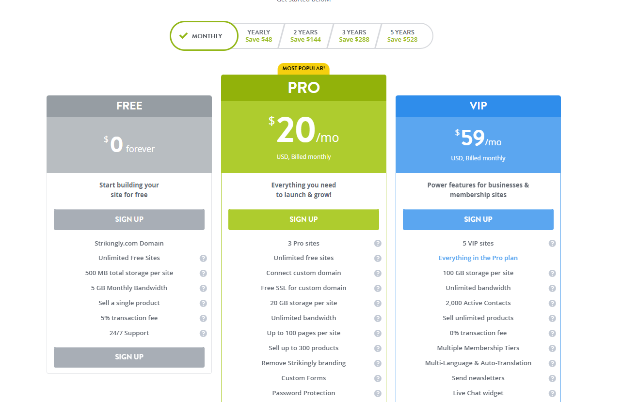 Strikingly Pricing Plans and Details