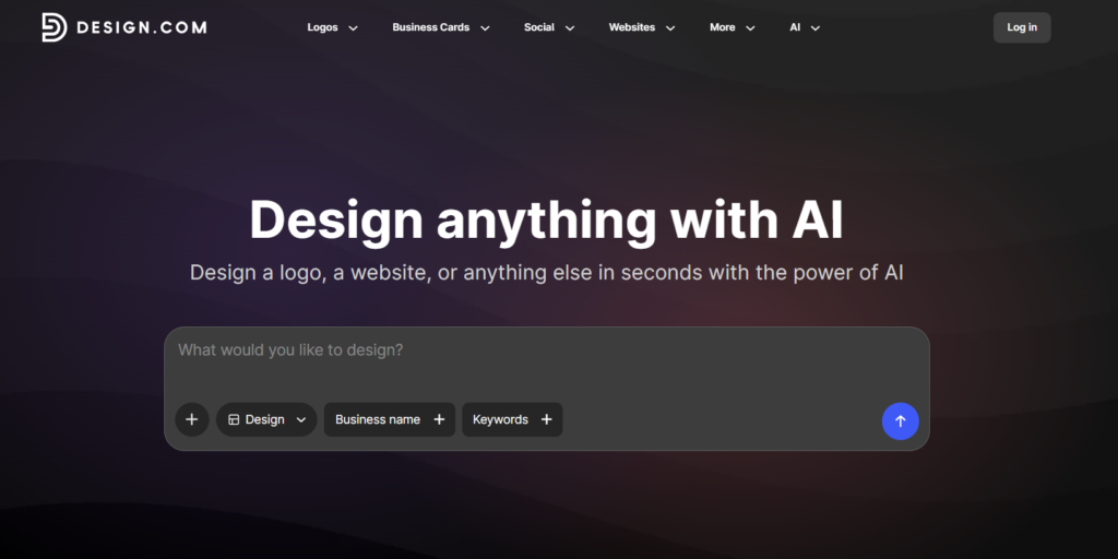 Design.com AI studio generating a unified brand logo and matching website layout.